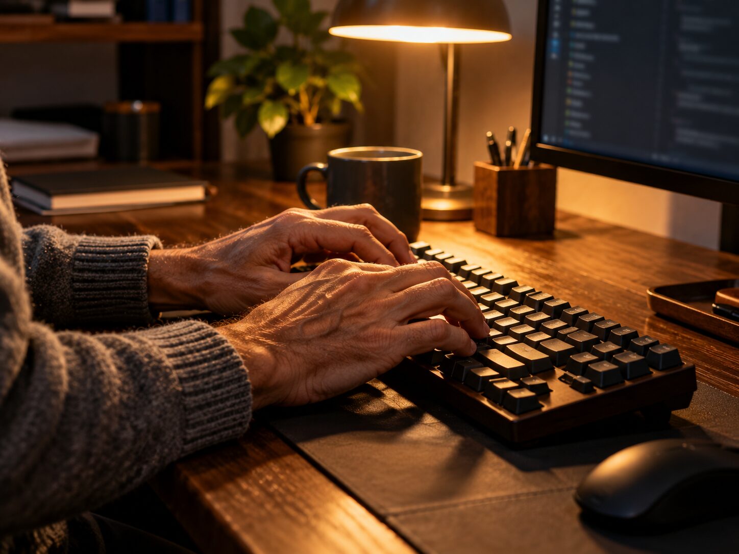 Hands typing on a mechanical keyboard